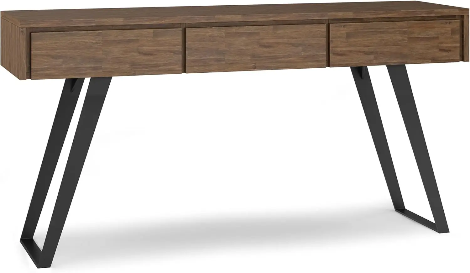 SOLID ACACIA WOOD and Metal 60 Inch Wide Modern Industrial Console Sofa Table in Rustic Natural Aged Brown