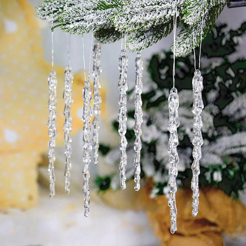 10 قطعة 13 سنتيمتر محاكاة قطرة الجليد شجرة عيد الميلاد معلقة حلية واضح وهمية جليد عيد ميلاد سعيد حفلة السنة الجديدة نافيداد للديكور المنزل