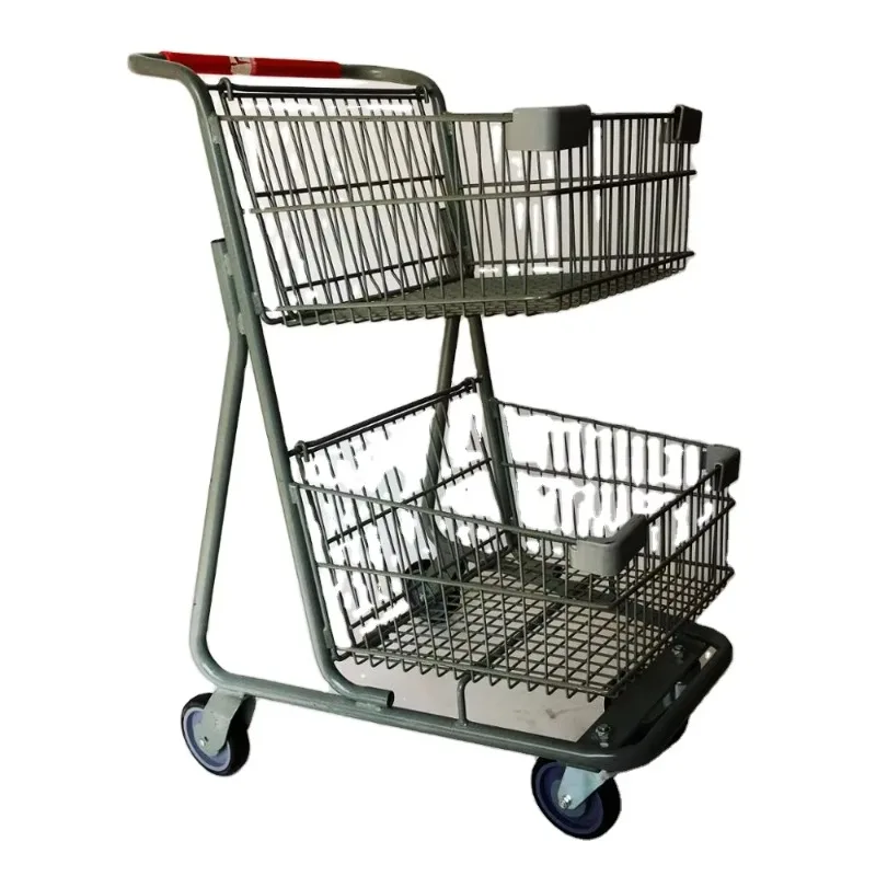 Double Decker Grocery Supermarket Two Baskets Shopping Trolley