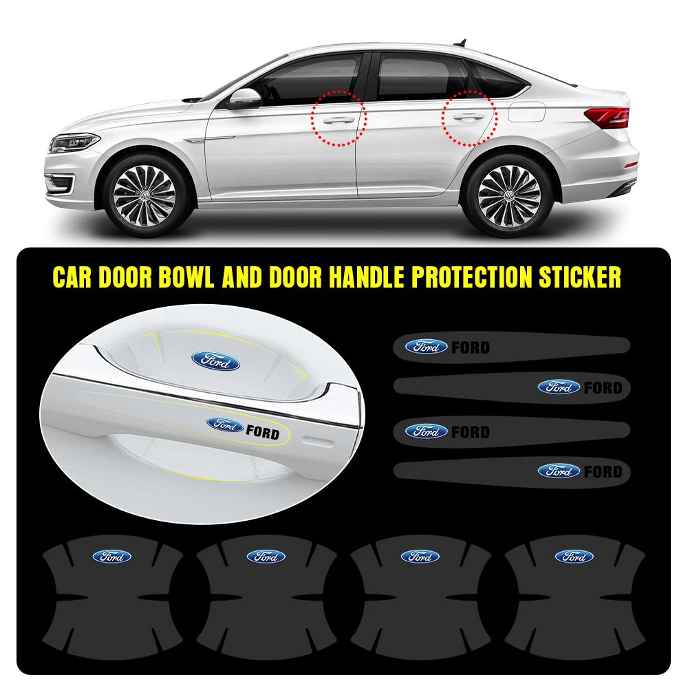 Transparent Car Door Handle Cup Protector Films Anti Scratch Stickers For Ford Fiesta Focus 2 mk3 Mondeo mk4 Mustang Ranger Kuga