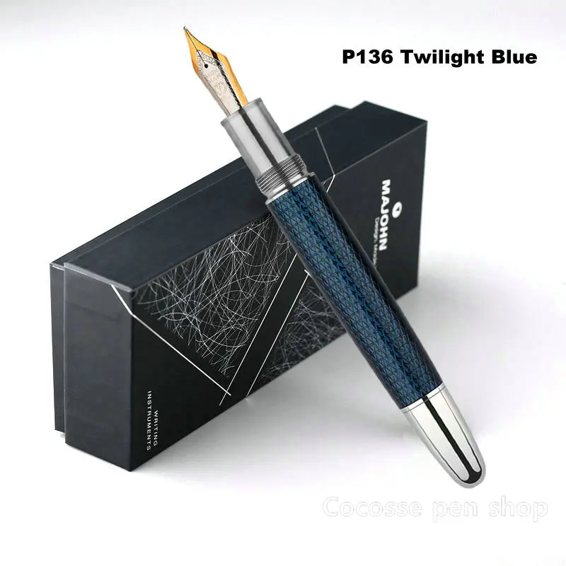 MAJOHN P136 Fountain Pens Twilight Blue Resin Coated Metal Piston Fountain Pen with 3D Pattern and Non-Slip Stainless Steel Grip image 5