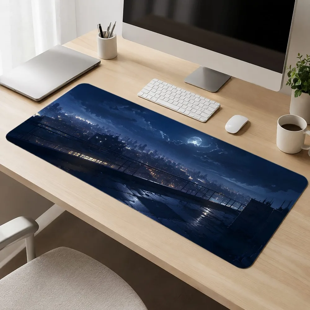 Moonlight city skyline, anti-slip bottom lining, study desk, office desk, computer desk accessories alfombrillas para escritorio