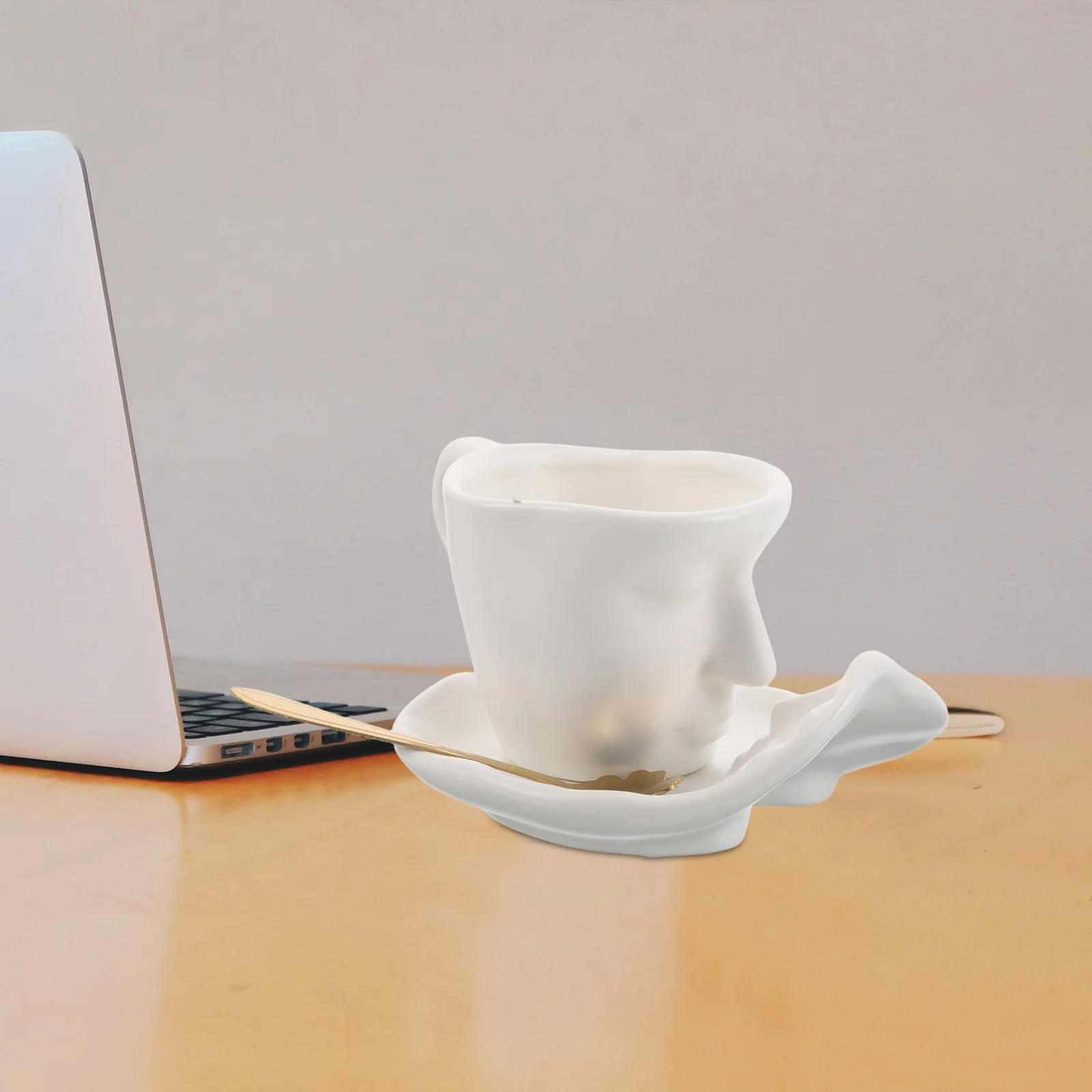 

1Set Ceramic Kissing Couple Coffee Cup and Saucer Unique Hand Pinched Texture Artistic Coffee Mug for Valentines Day Latte