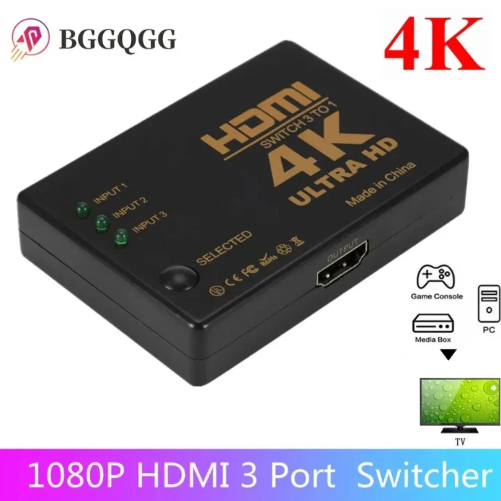 

3x1 HDMI-Compatible Splitter HD 1080P Video Switcher Adapter 3 Input 1 Output Port HDMI Hub for Xbox PS4 DVD HDTV PC Laptop TV