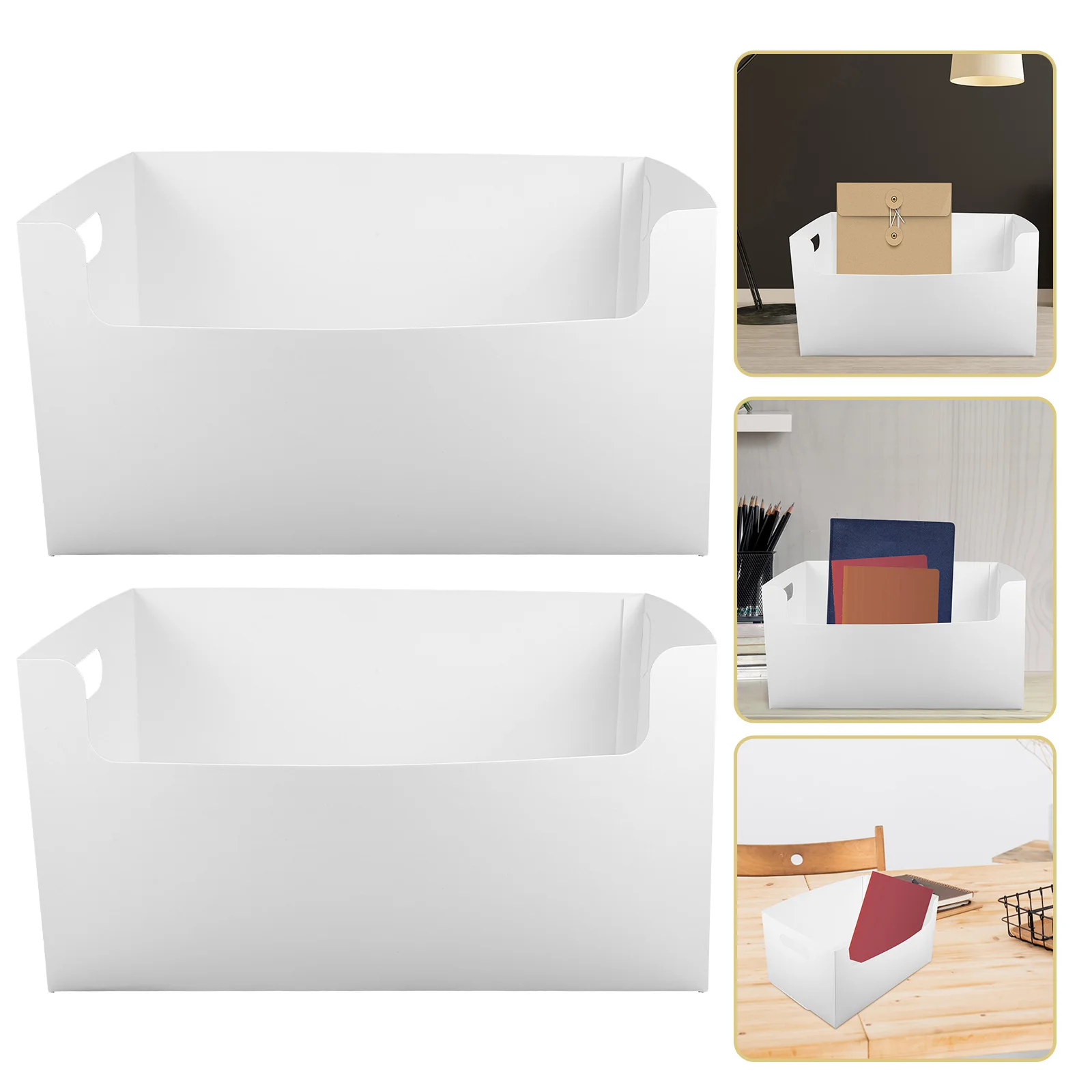 

2pcs Abs Sundries Storage Basket Dual Handles Organizer File Holder Box Desktop Storage Container Home Use