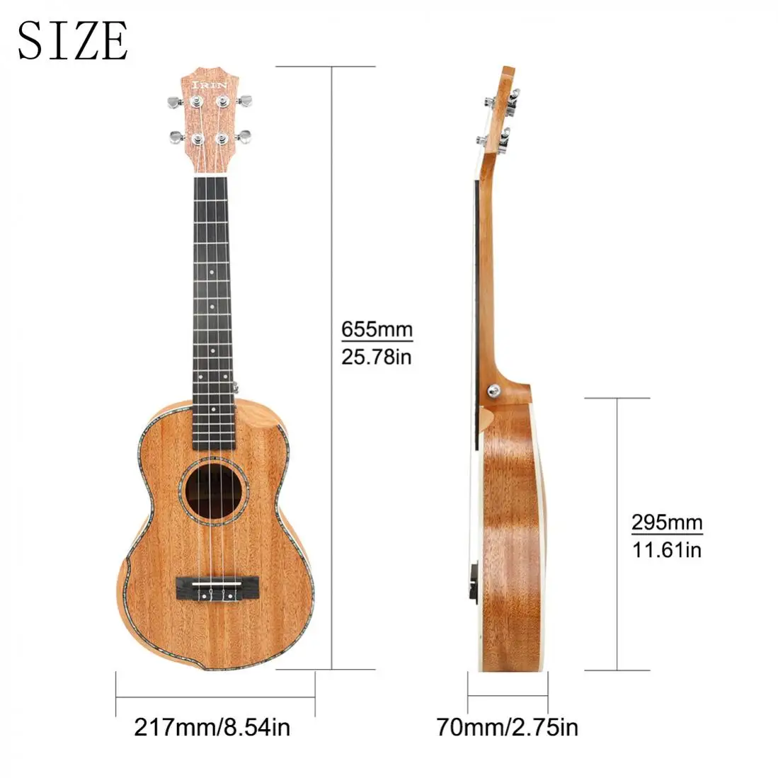 26 Inch Mahogany Tenor Ukulele for Beginners / Professional with Colorful Shell Edging, Arm Guard Design Small Guitar