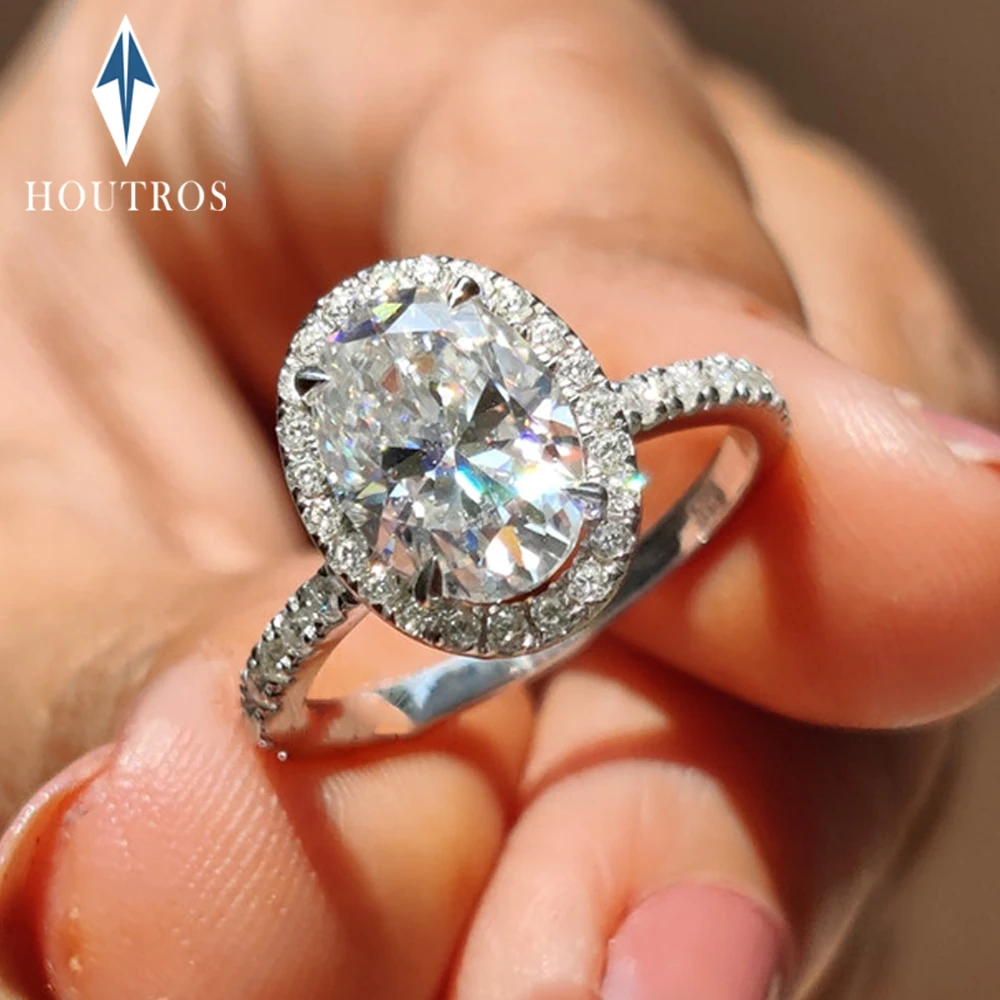 1-5Carat Oval Cut Moissanite Engagement Ring 925 Sterling Silver Halo Thin Pave Diamond Ring Wedding Band for Women Jewelry Gift