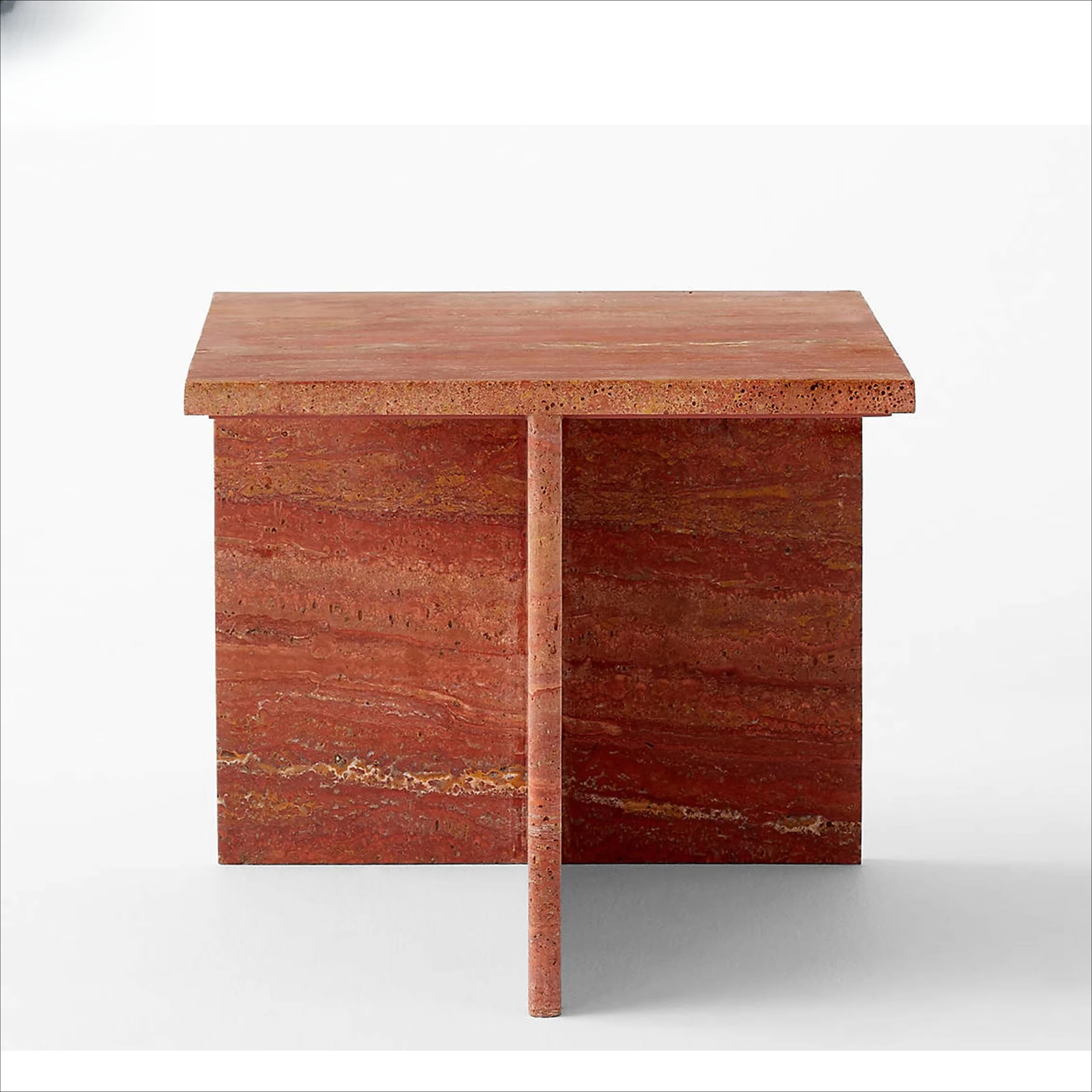 Modern Polished Indoor and Outdoor Side Table Home Living Room Red Travertine Marble Cafe Table
