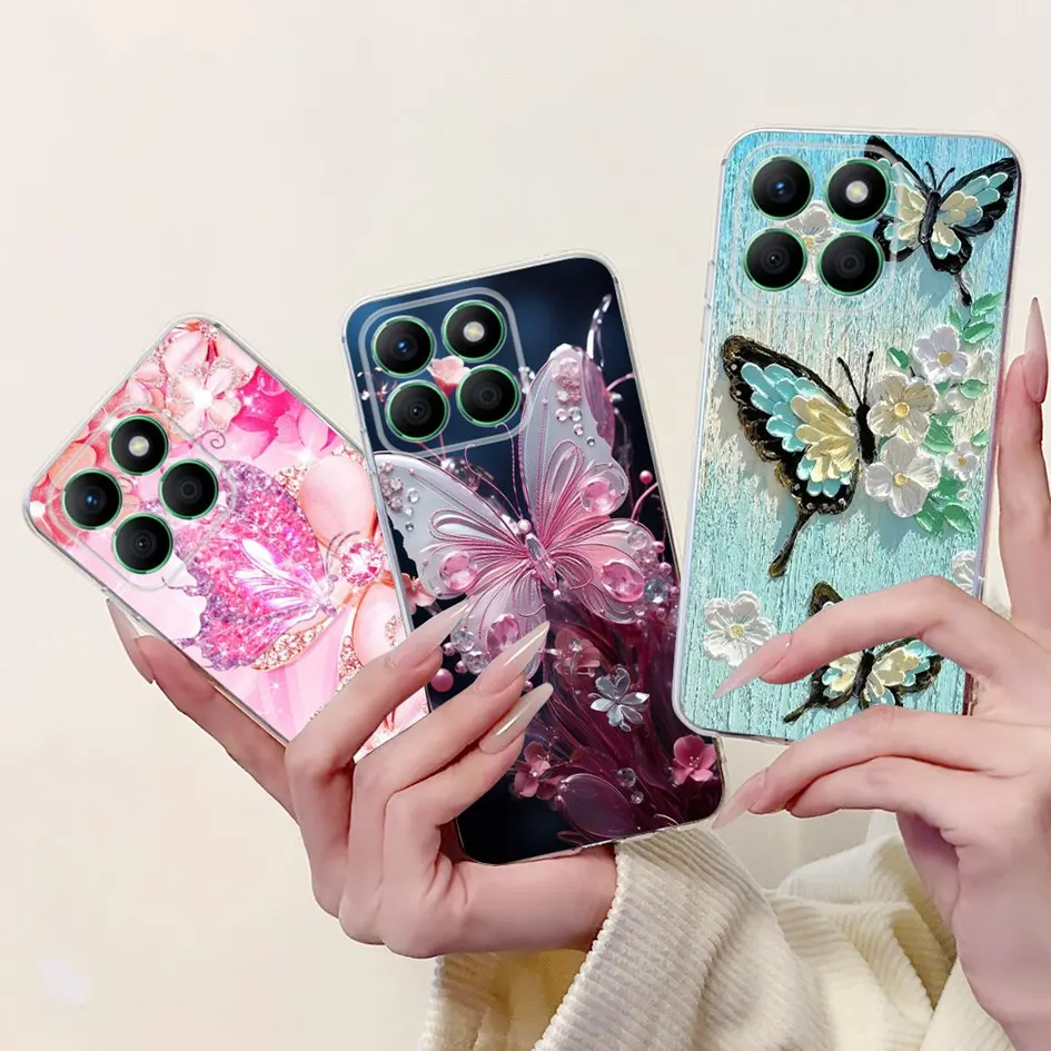 For Honor X8b Case Fashion Butterfly Soft Clear Silicone Shockproof Phone Cover For HonorX8b 4G Funda X 8B LLY-LX1 LX2 LX3 Coque