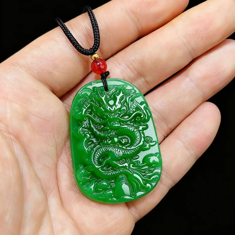 

Natural Green Hand Carved Zodiac Dragon Jade Pendant Fashion Jewelry Men's and Women's Zodiac Dragon Necklace