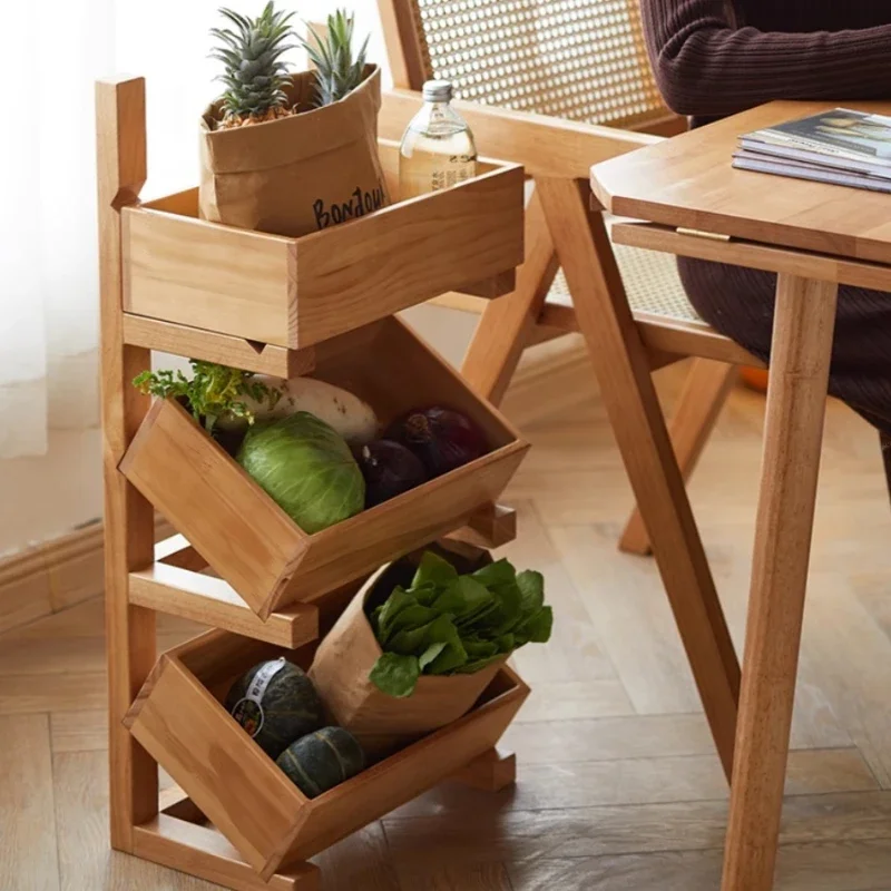 Solid Wood Display Shelf Multi-Grid Fruit and Vegetable Storage Organizer for Living Room and Kitchen Pantry Shelf