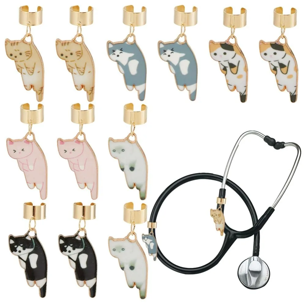 12 Stück 6 Stile Katze Stethoskop Charms 1,2 Zoll lange Legierung Emaille Stethoskop Anhänger Stethoskope verstellbare Id Namensschild Arzt
