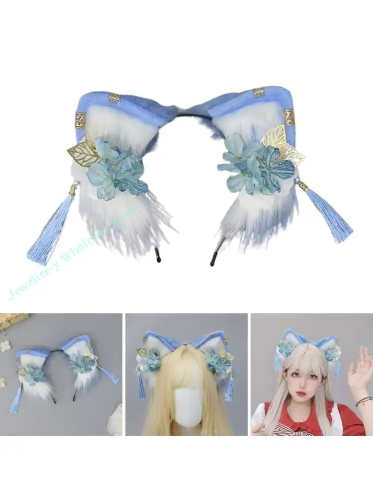 

R7UF Traditional Ear Headband Chinese Party Plush Headpiece Movie Enthusiasts Party Cosplay Anime Props Unisex