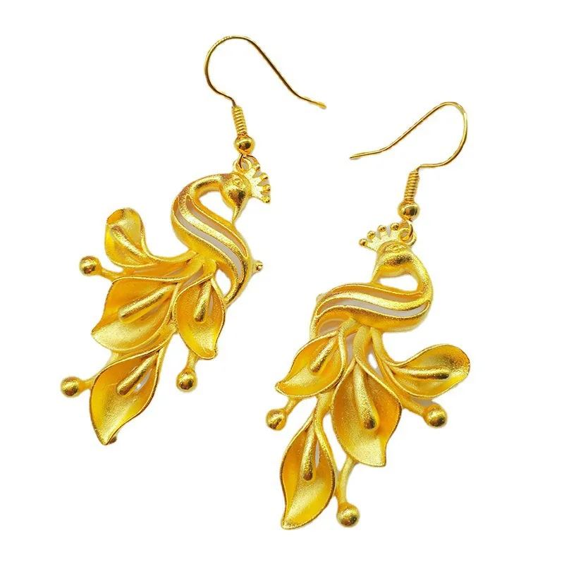 High Quality 999 Gold Phoenix Earrings  Peacock Earrings AU999 Tassel Luxury Quality Jewelry Women