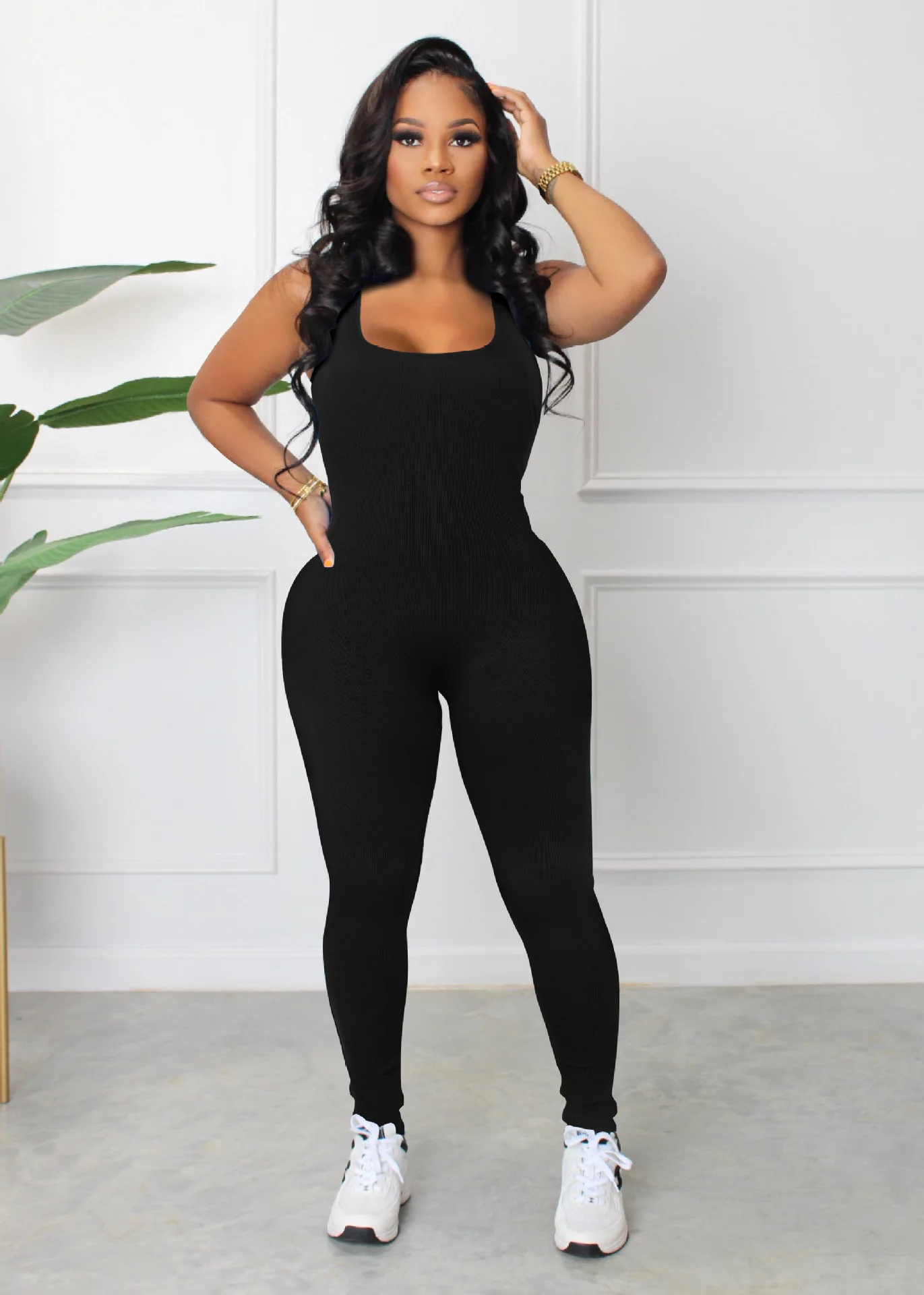 M3132 European and American Sleeveless Backless Waist Amazon Jumpsuit Cross-Border Pure Color Tight Sports Yoga Jumpsuit