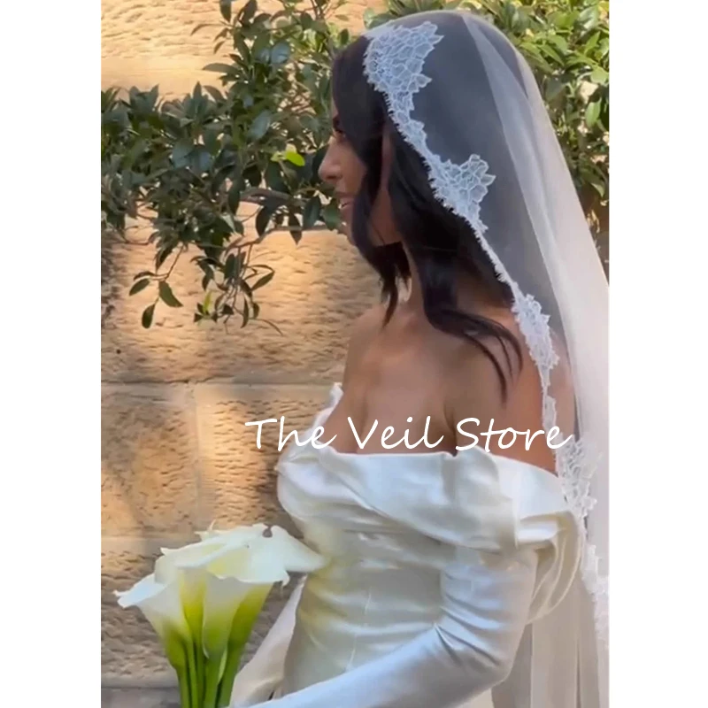 

Свадебная фата цвета слоновой кости с мантилой, мягкая кружевная отделка, каплица, католические винтажные длинные аксессуары для невест, уникальные элегантные уличные