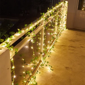 Planta artificial LED String Light, Fake Green Leaf, Fairy Lights, Pendurado na parede, Quarto de casa, Lâmpada de cortina, DIY, Fake Wreath Leaves 12 principais vendas luminaria parede corda - №1
