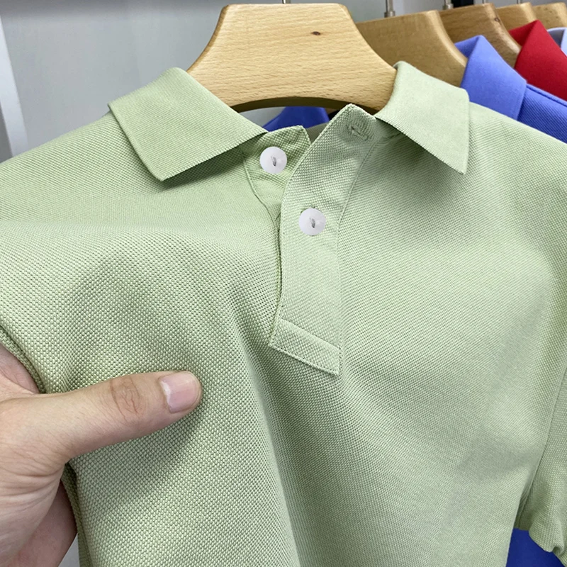 Pure Cotton Men's clothing Polo Shirt Long Sleeve Fit Lapel T-shirts for Men Golf Wear Top Spring Autumn Tee 812