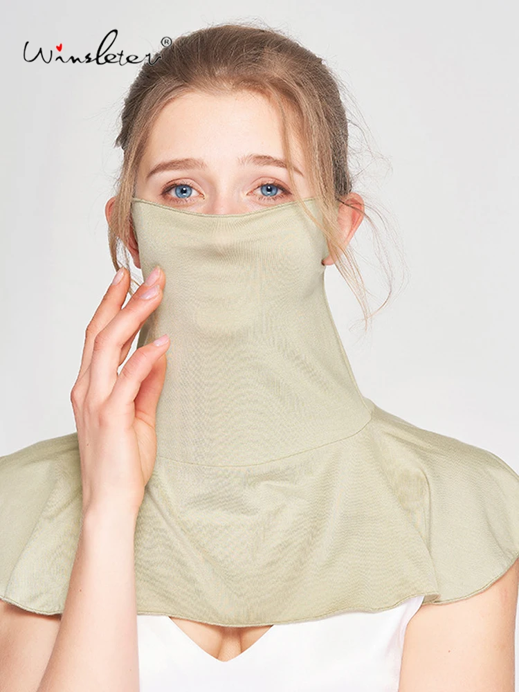 Winsleter-6,4% zijde 87,5% modaal zonnebrandmasker, nekbescherming voor dames Zonbescherming UV, cool gebreid nekmasker, zomer 2025, A57206CC