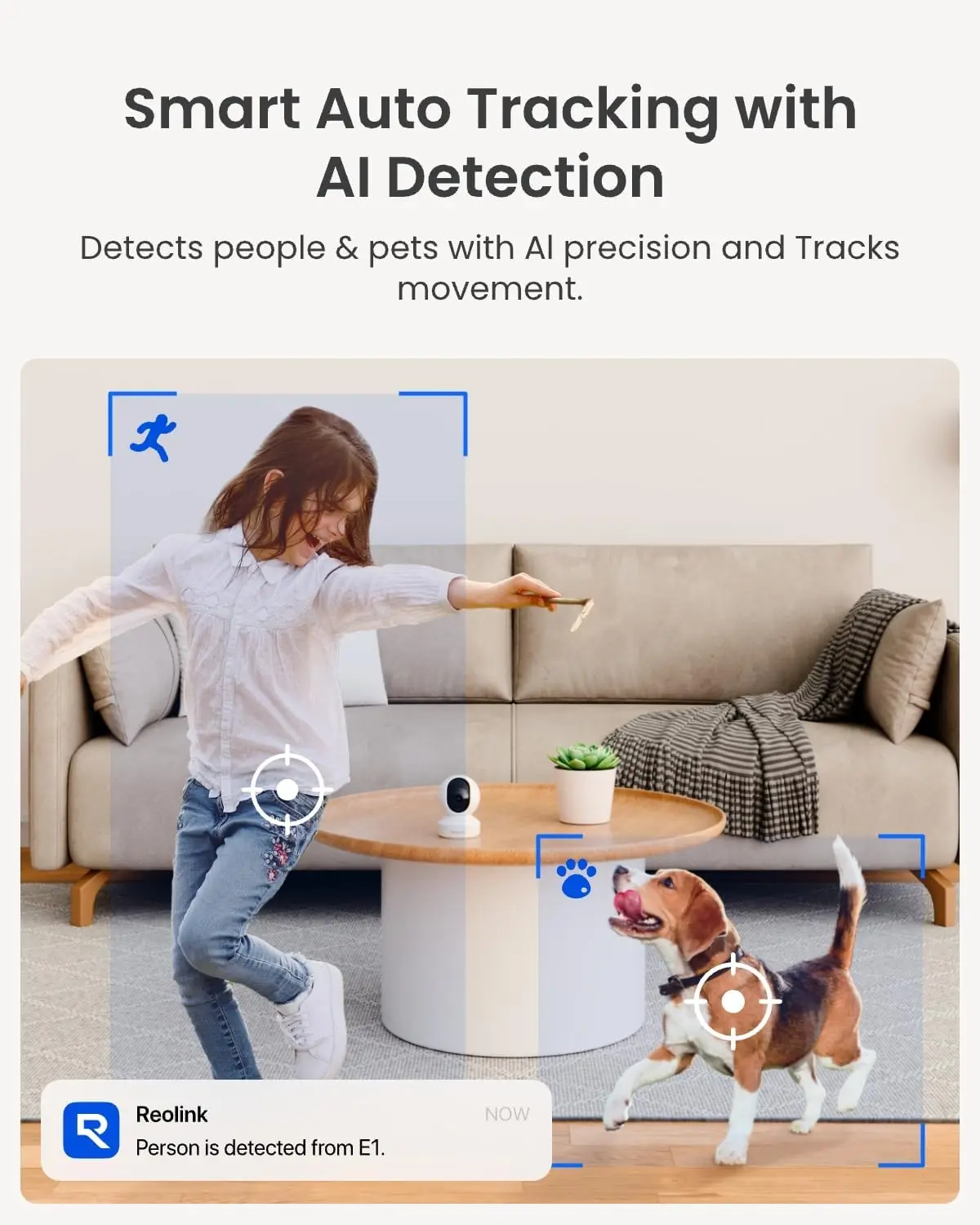 4MP Indoor Security Camera E1, 2.4G WiFi 6, 360° Pet/Baby Monitor, Night Vision, 2-Way Talk, Local Storage