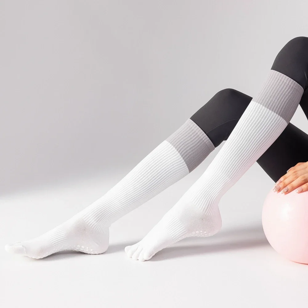여성용 긴 종아리 요가 필라테스 압축 양말, 그립 하이 퀄리티, 미끄럼 방지 스포츠 바닥 양말, 3 켤레