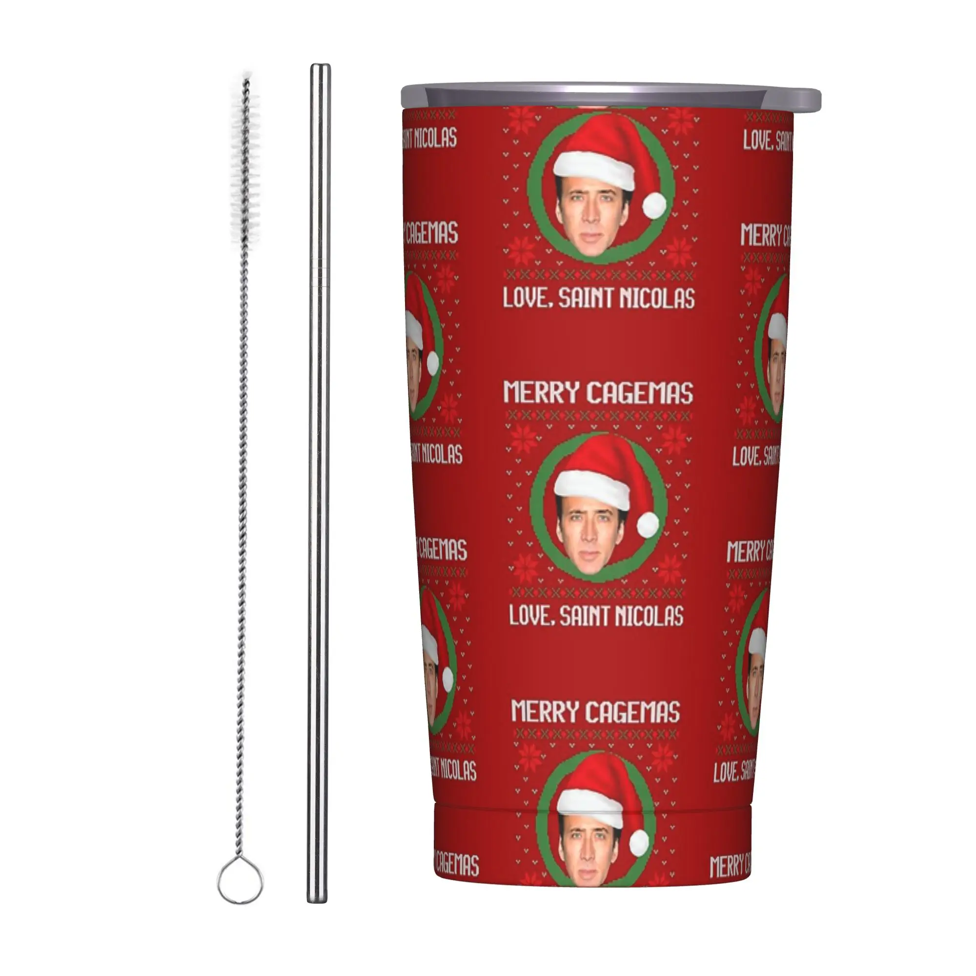 Nicolas Cage Rabbit  Insulated Tumbler with Straws  Stainless Steel Thermal Mug Double Wall Car Bottle Cups, 20oz