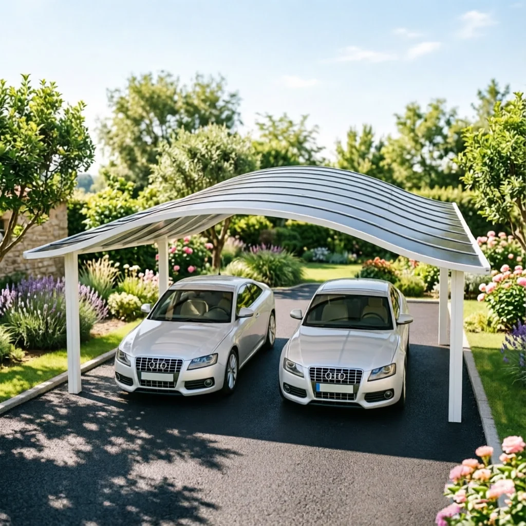 Latest Design Fashion Car Shelter Powder Coating Aluminum Alloy Acrylic Arch Shape Car Parking Multi Functional Outdoor Carport