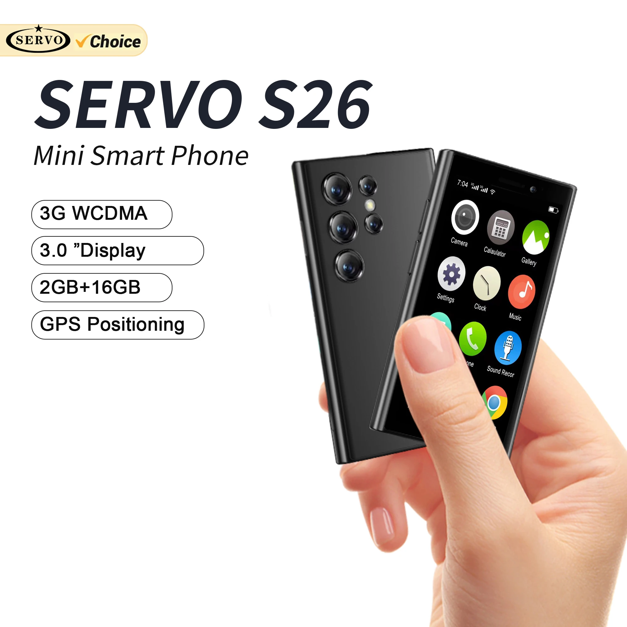 SERVO S26 Mini Pocket Smartphone Android 9.0 OS 3G Network RAM 2G ROM 16GB Play Store WiFi 2 SIM Standby 3.0" Small Smart Phones