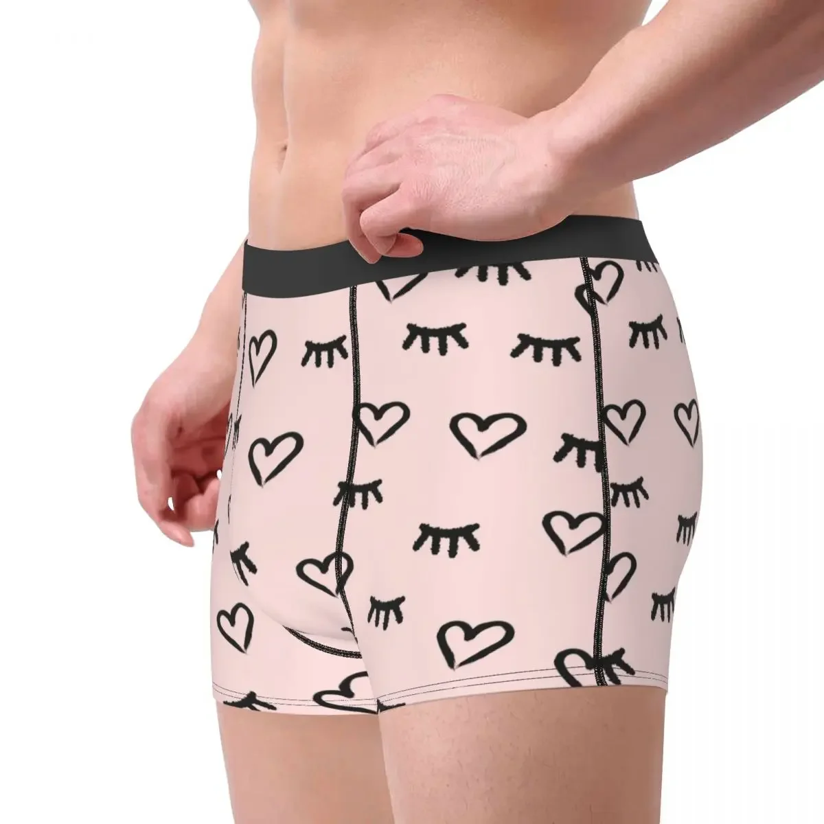 Man Boxer Briefs Shorts Panties pattern with hearts and closed eyes Soft Underwear Homme Humor Plus Size Underpants