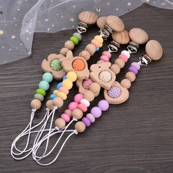 New Baby Beech Wooden Pacifier Clip Silicone Round Beads Infant Dummy Holder Chain For Nursing Chewing Toys Shower Gift