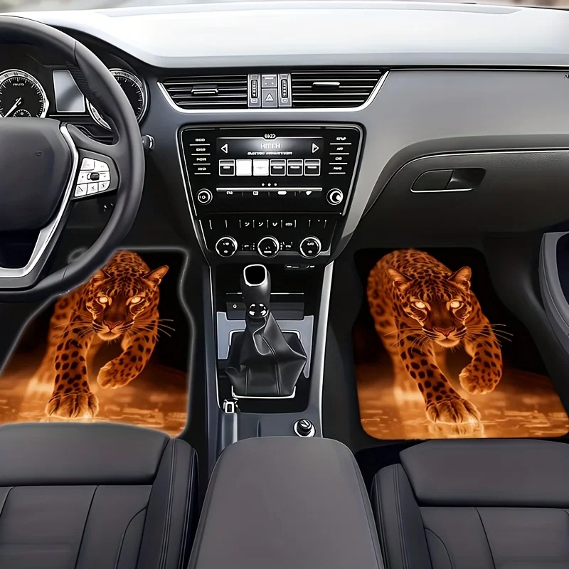 4pcs Dynamic Cheetah Pattern Universal Car Floor Mats Set, Suitable For Most Vehicle Models, Combining Practicality And Aestheti