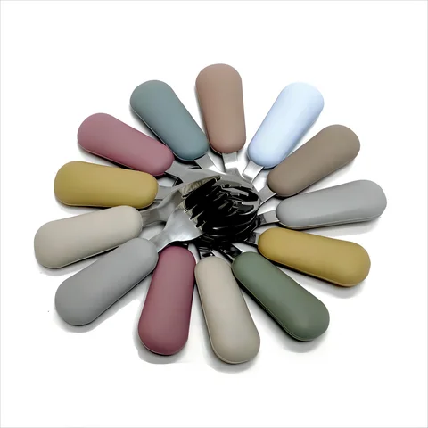 Детский набор вилок и ложек. Детская вилка-ложка с короткой ручкой из нержавеющей стали. Силиконовая вилка-ложка для детского питания. топ 6 держатель для ложек и вилок для обеденного стола - №4