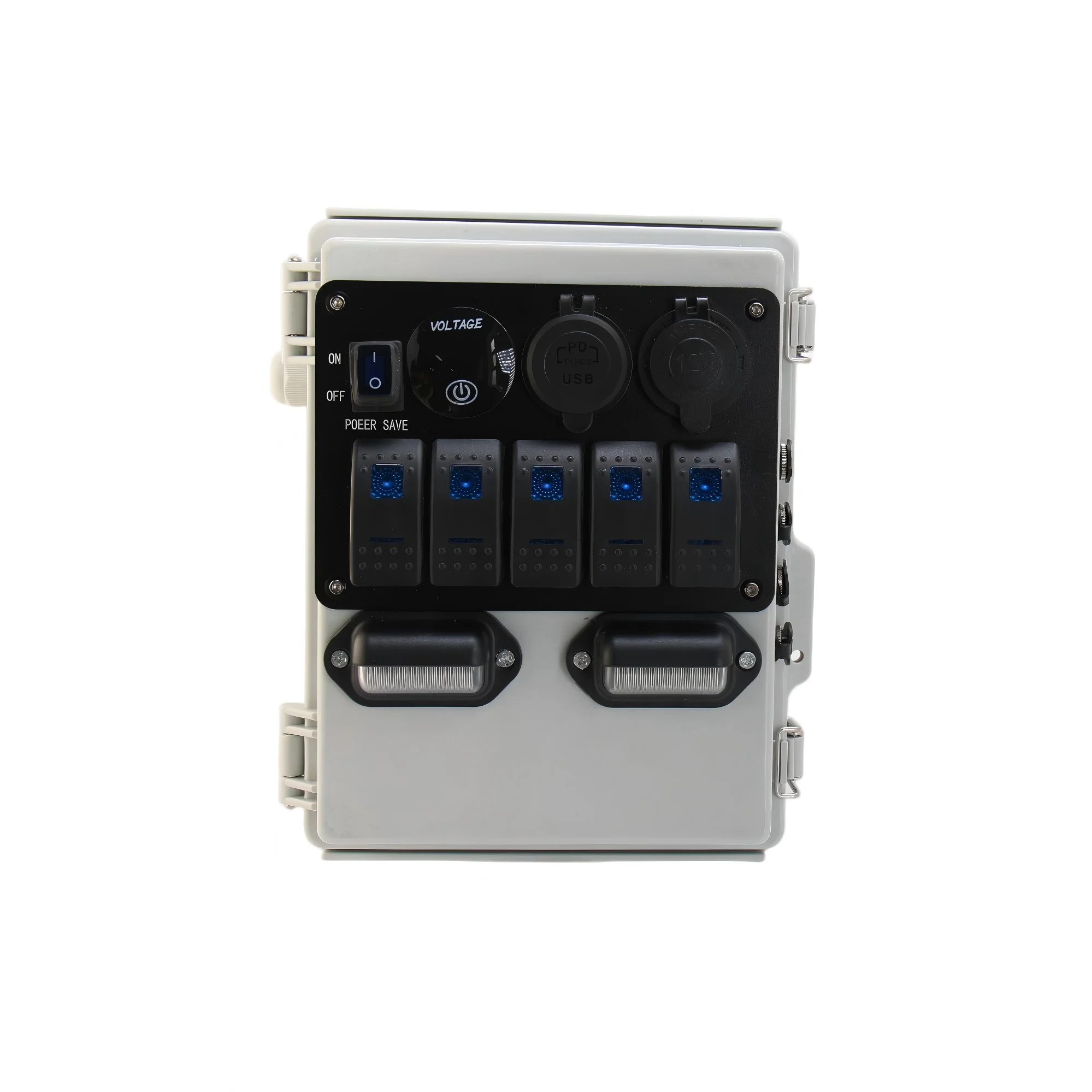 12V 5Gang LED Rocker Switch Panel, Multi-Function Control W/ Outlets For Auto Marine RV Truck Boat