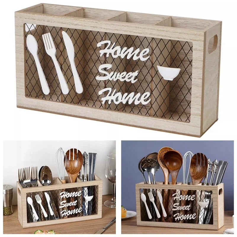 

Wood Utensil Holder Kitchen Accessories Silverware Organizer For Fork Spoon For Kitchen And Home