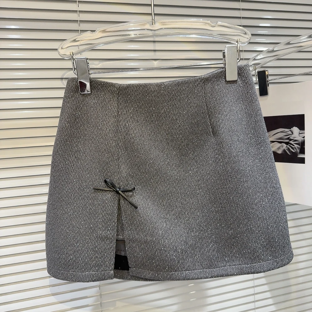 2026年春 ハイウエスト オルトスカート レディース ファッション ノットツイードスカート フレンチスタイル デイリーウェア Aラインスカート