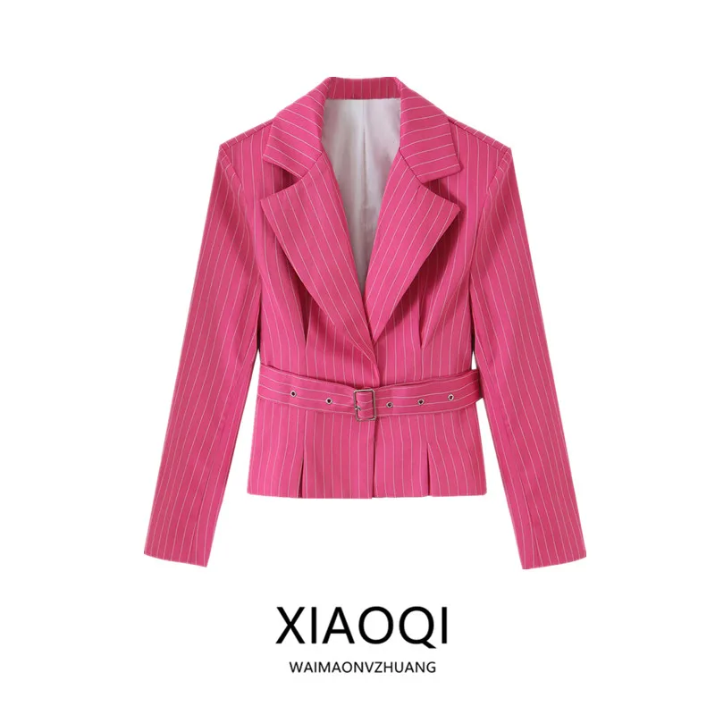 2026 Autumn New Women's Commuter Stripe Suit Jacket Versatile Design Short Outerwear Fashionable Business Casual Style