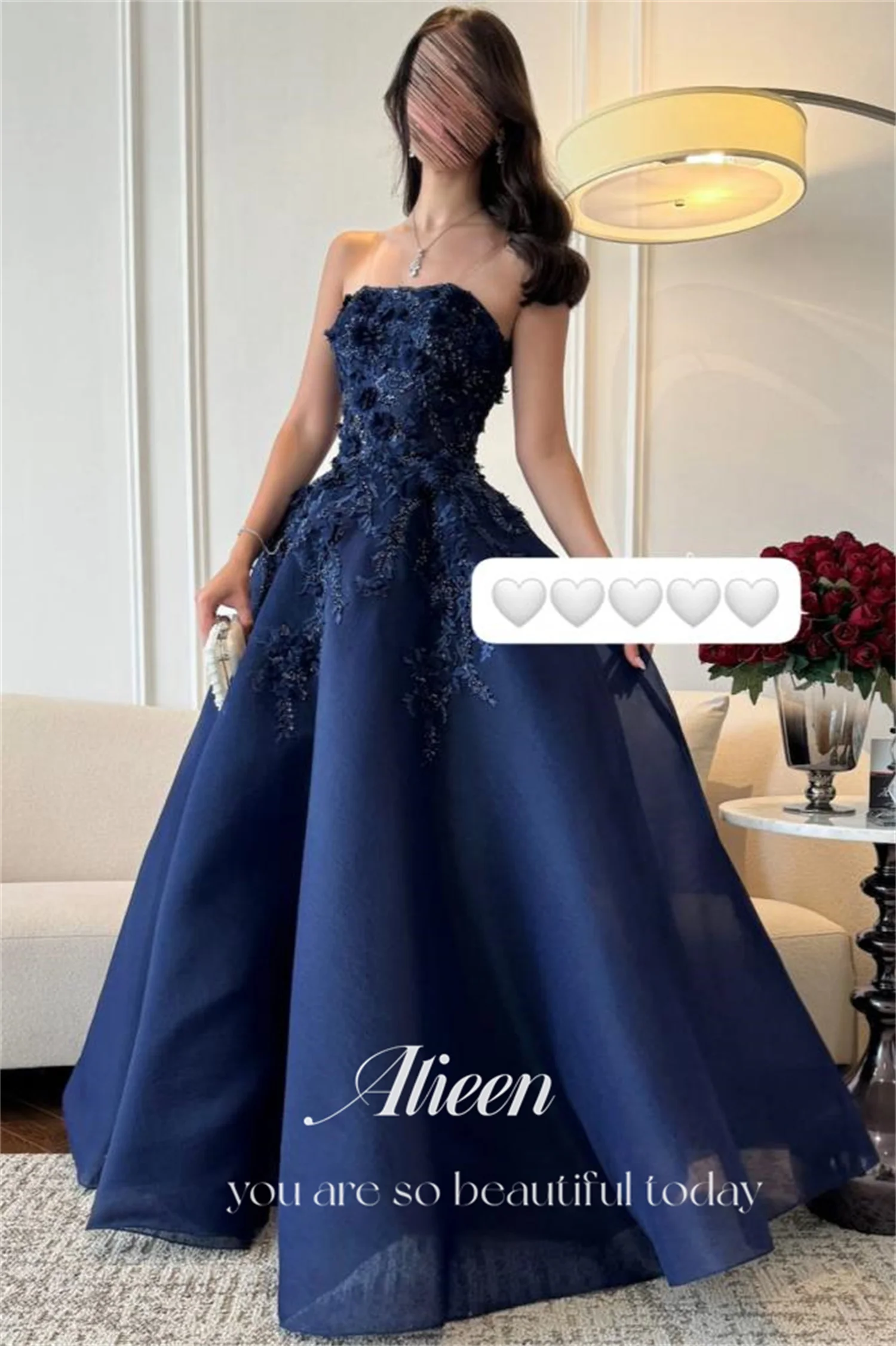 Aileen Customized Navy Blue 3D Flowers Chubby Elegant Party Dresses for Women 2024 Evening Woman Gala Prom Wedding Dress Luxury