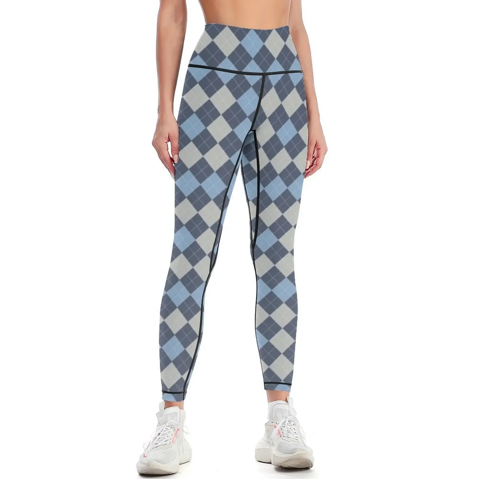 Navy/Carolina Blue Argyle Leggings sporty woman push up sport pants Womens Leggings