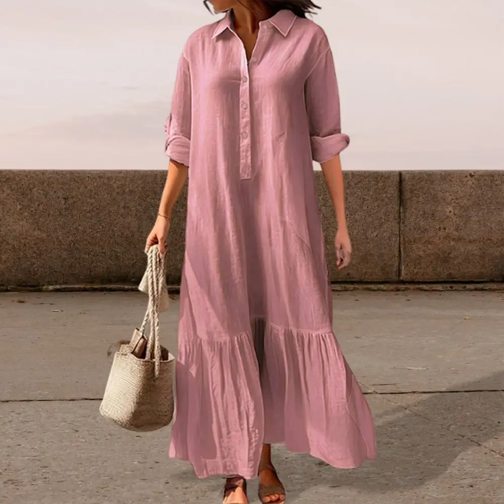 Abiti midi eleganti estivi da donna 2025 Abito a vita alta con collo a bavero maniche corte abbottonato fluido abito a camicia da donna