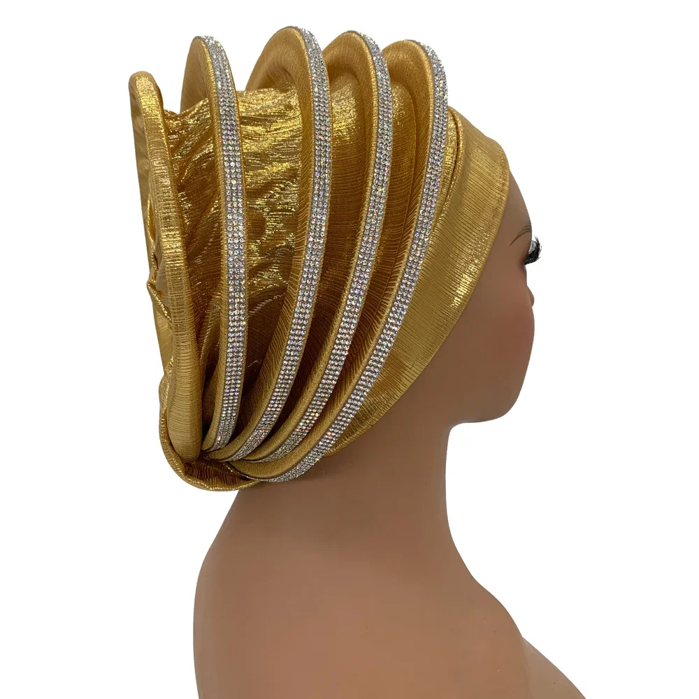 Afrcian Lady Head Wraps Female Berets Turban Nigeria Headpiece Wedding Party Gele Luxury Diamonds Spiral Beret Turban dla kobiet