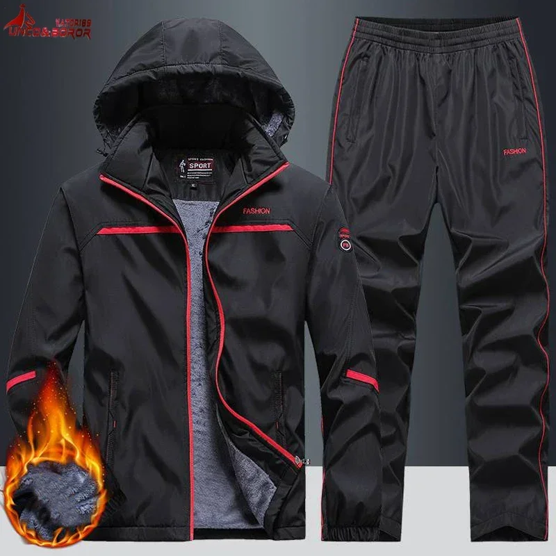 New Warm Sport Suit Men`s Sets Sweatshirts Hoodies +Sweatpants Winter Fleece Tracksuit Windproof Gym Jogging Sportswear Clothing