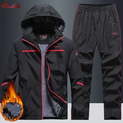 New Warm Sport Suit Men`s Sets Sweatshirts Hoodies +Sweatpants Winter Fleece Tracksuit Windproof Gym Jogging Sportswear Clothing