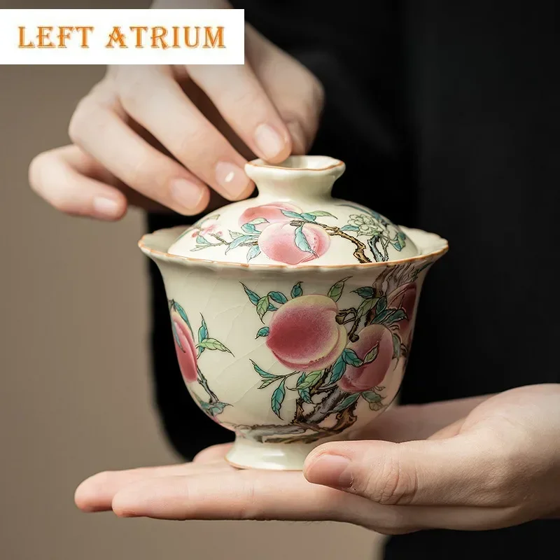 

160 мл антикварная Ru Kiln Gaiwan японская девять персиковых цветов, рот, чайная варенька, чайник, крышка, миска для украшения чайного оборудования