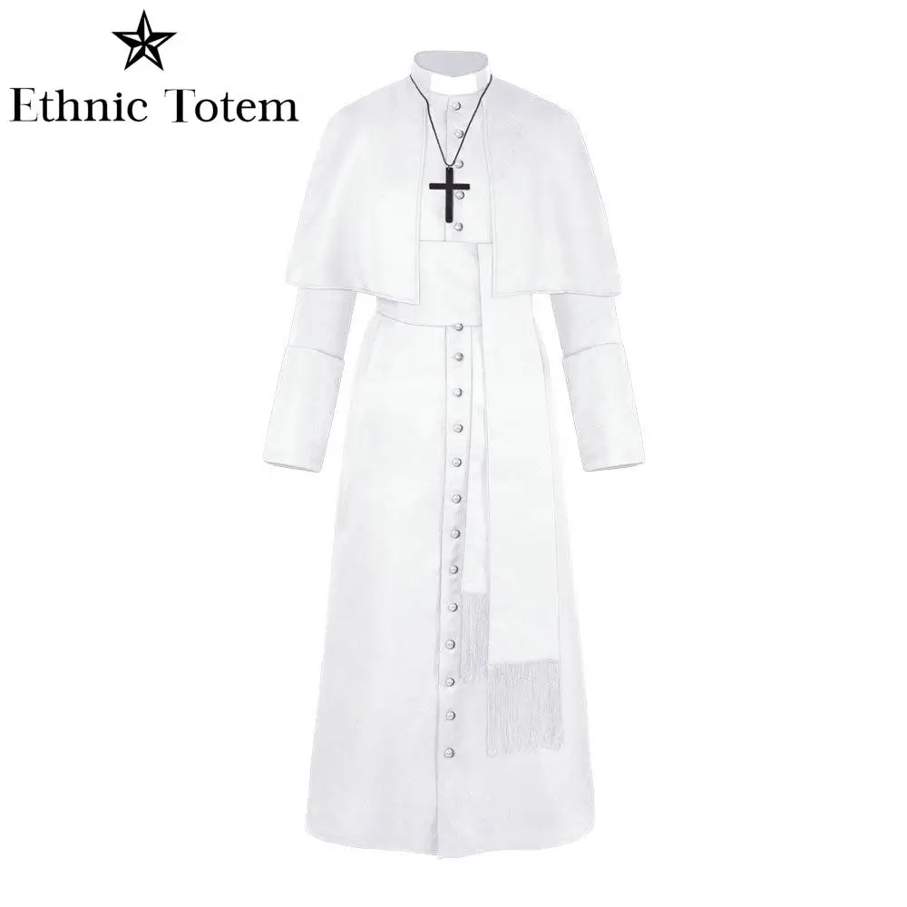 Bata de uniforme de sacerdote Medieval Vintage para hombres, capa de papa Pastor, traje de Cosplay, traje de monje renacentista, conjuntos de clero, Halloween