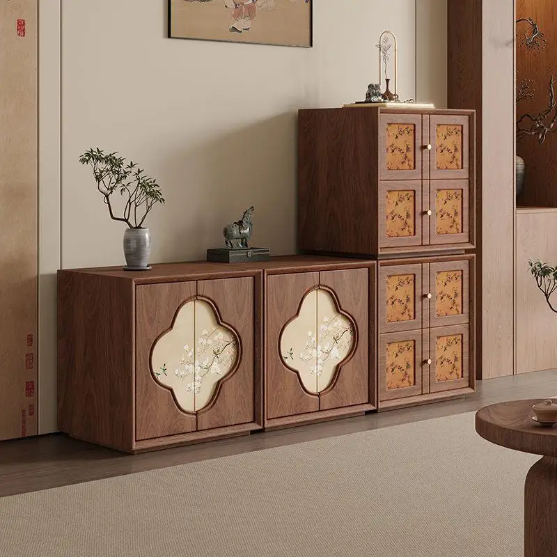 Song's Aesthetic Module TV Cabinet Free Combination  Short Cabinet Black Walnut Solid Wood Floor-to-ceiling Bookcase