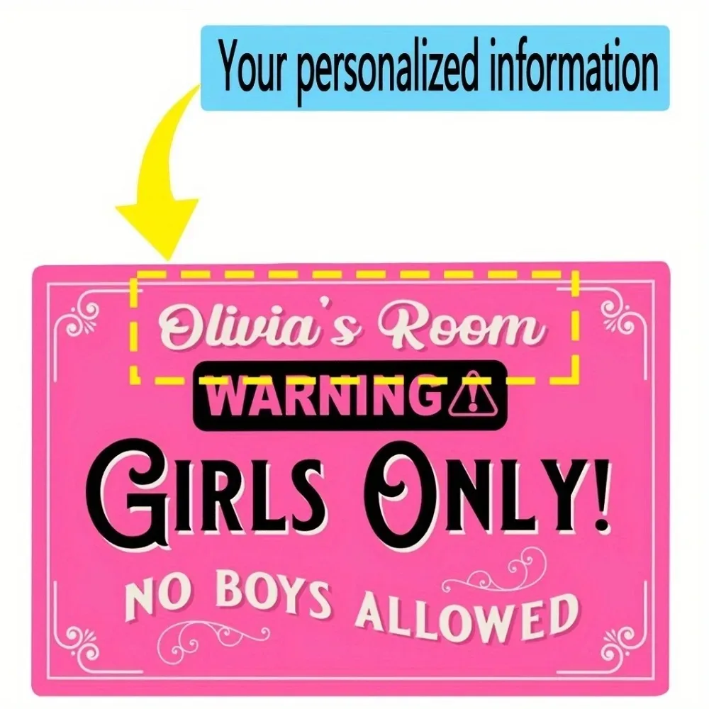 1pc 2D Flat Pink Metal Sign 8X12In No Boys Allowed Retro Bedroom Door Wall Plaque