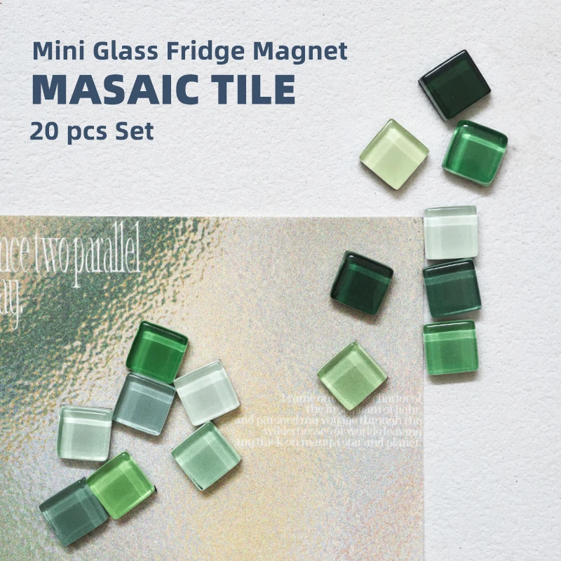 Green Glass Mosaic Fridge Magnet Set 20 Pcs 10mm Mini Transparent Refrigerator Magnet Sage Mint Emerald Tiles Office Room Decor