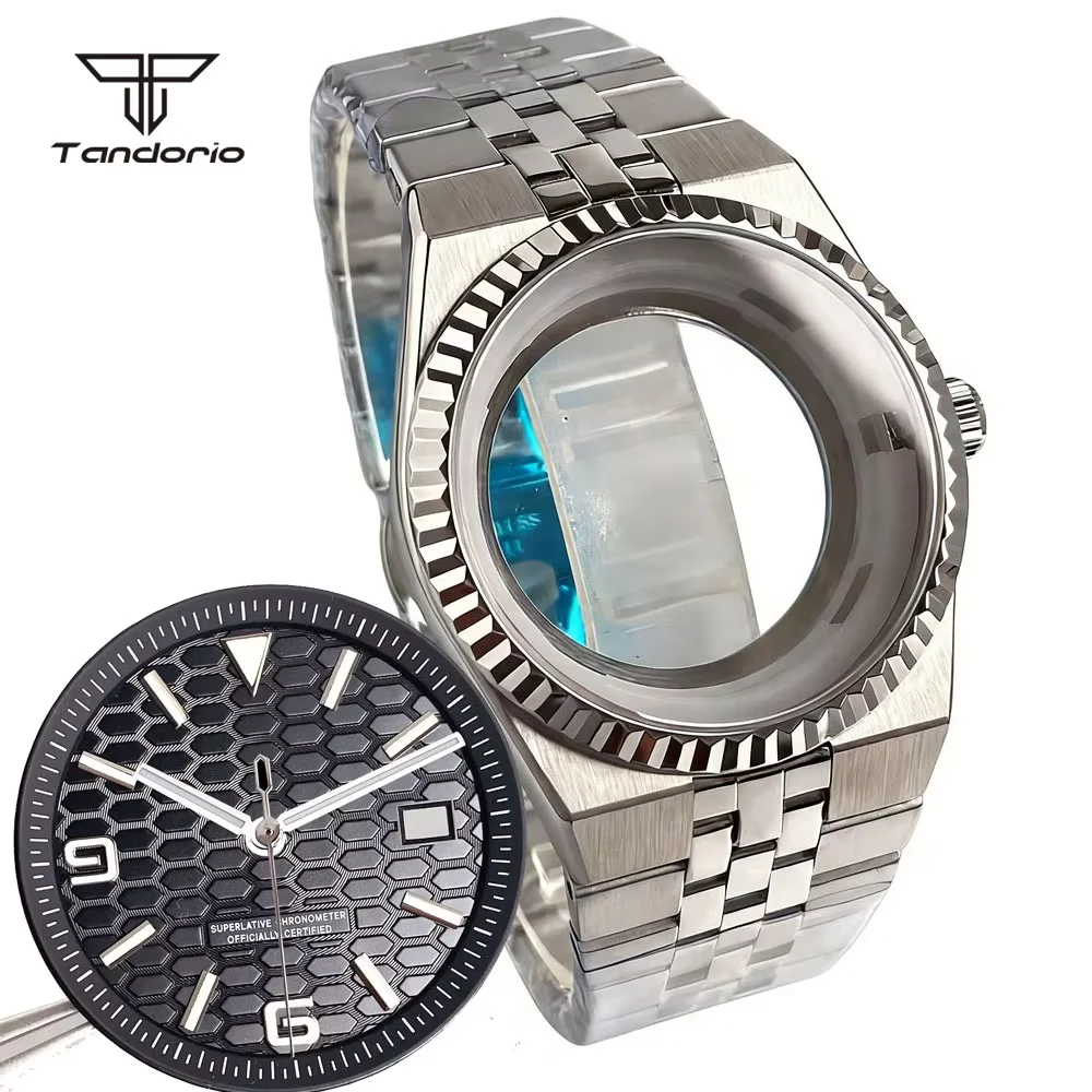Stainless Steel 41mm NH35 Watch Case Transparent Back with 34mm Dial Set Fit For Land-Dweller Style Wristwatch Mod Accessories