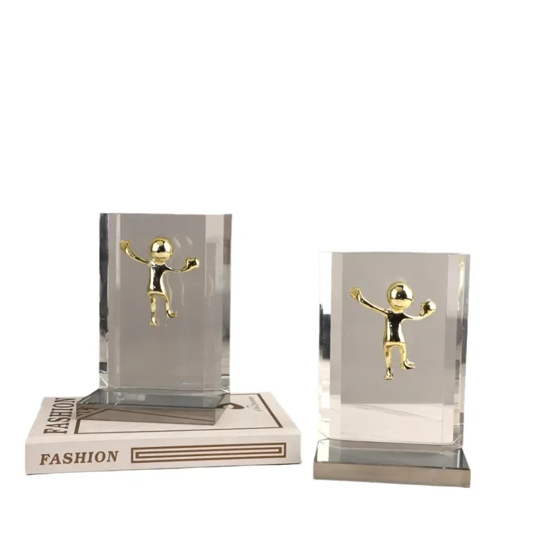 for European Light Luxury Geometric Crystal Statuette Bookend File Holder Ornament for Living Room Bedroom Study Bookcase