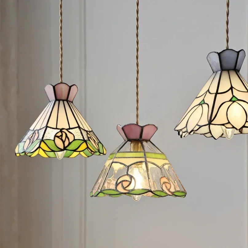Color Tiffany Glass Pendant Light Industrial Loft Hanging Lamp Ceiling Chandelier Lighting Living Room Dining Kitchen Restaurant